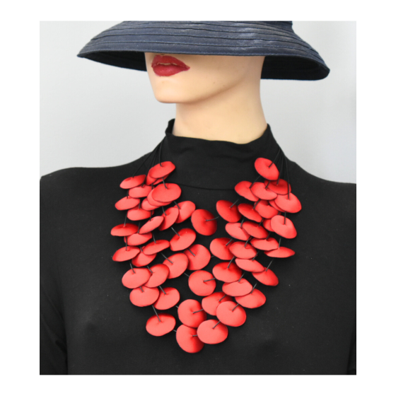 Handmade_necklace_satin_fabric_red_joyful_rose_petals
